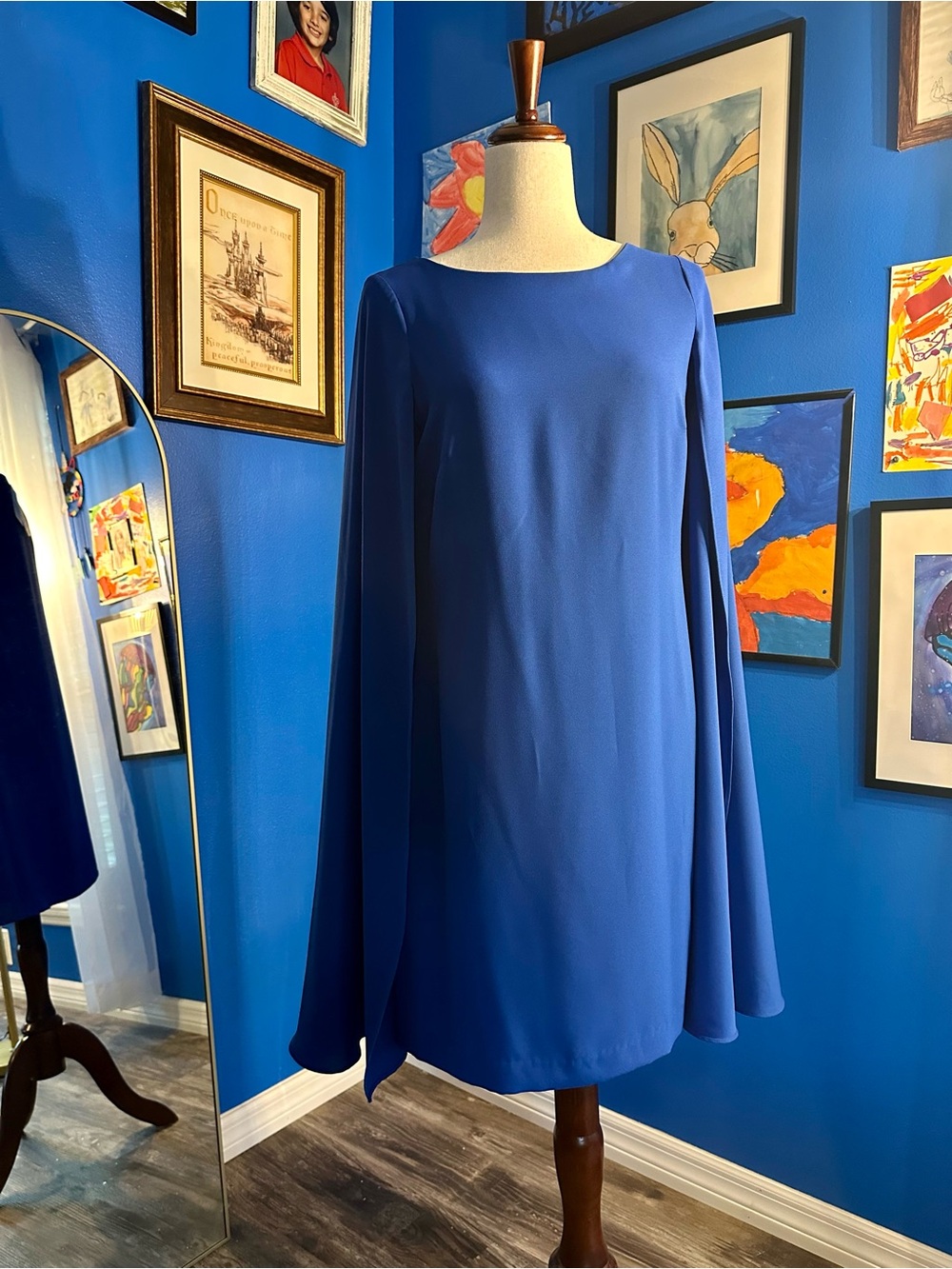 Lauren Ralph Lauren Royal Blue Cape-Sleeve Sheath Dress